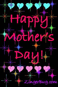 happy mother's day card with hearts and stars in the background, on a black background