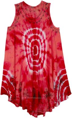 A flattering and attractive free-size over-the-top dress with embroidery highlights.  Its attractive tie-dye effect features a flattering fit on all body types and will be your summer beach party and free-wheeling vacation dress. #tlb #Misses #HighLow #beachwrap #TieDye #bohemianfashion #Beachcoverup #beachdress #swimsuitcoverup #tiedyecoverup Sleeveless Tie Dye Mini Dress For Summer, Summer Tie Dye Sleeveless Mini Dress, Summer Sleeveless Tie Dye Mini Dress, Casual Tie Dye Beach Dress For Festival, Dress With Embroidery, Summer Beach Party, Hippie Look, Beach Wrap, Trendy Skirts