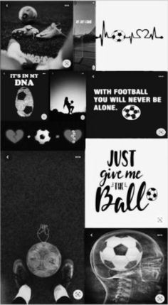 some black and white pictures with soccer related items on them, including shoes, an x - ray