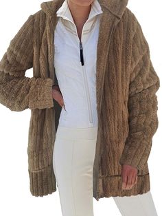 Loose Jacket, Loose Coat, Patchwork Cardigan, Loose Coats, Hooded Cardigan, Fleece Coat, Womens Fleece, Hooded Coat, Faux Fur Coat