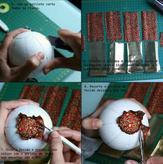 the process of making an ornament out of paper machs is shown here