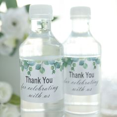 White And Green 24 Pack Leaf Design Thank You Water Bottle Labels Printed Water Bottles, Bubble Bottle, Thank You Party, Feuille Eucalyptus, Kids Bubbles, Bachelor/bachelorette Party, Party Labels, Chalkboard Labels, Bottle Stand