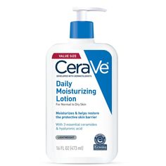 Developed with dermatologists, CeraVe Daily Moisturizing Lotion for Face and Body has a unique, lightweight formula that provides 24-hour hydration and helps restore the protective skin barrier with three essential ceramides (1,3,6-II). The formula also contains hyaluronic acid to help retain skin's natural moisture.The daily moisturizing lotion utilizes patented MVE controlled-release technology to help replenish ceramides and deliver long lasting moisturization. #1 Dermatologist Recommended Mo Cerave Lotion, Cerave Daily Moisturizing Lotion, Cerave Products, Cerave Moisturizer, Cerave Moisturizing Lotion, Dry Skin Body Lotion, Daily Moisturizing Lotion, Cerave Skincare, Dry Skin Body