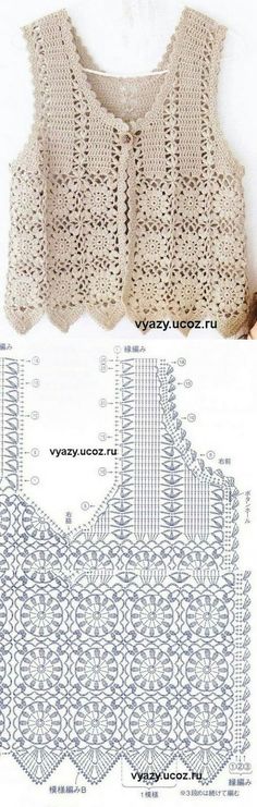 an old crocheted vest pattern is shown in the shape of a tank top