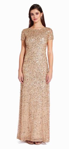 Scoop Back Glittering Sequin Dress with Sheer Partial Train | Adrianna Papell Resort 2016 Fashion, A Line Long Dress, Michael Cinco, Ellie Saab, Elsa Schiaparelli, Halter Gown, Fashion 2016, Gorgeous Gowns, Lace Gown