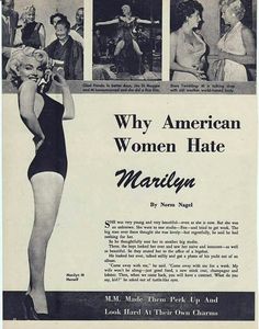 an old ad for marilyn monroe from the 1950's, with images of women in bathing suits