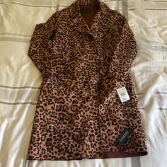 Never Been Worn And Tags Still On! Includes Two Front Pockets. Very Soft! Brown Fitted Long Sleeve Outerwear, Fitted Brown Long Pea Coat, Brown Fitted Pea Coat For Workwear, Brown Fitted Pea Coat For Work, Fitted Brown Pea Coat For Work, Fitted Brown Pea Coat For Fall, Leopard Print Jacket, Blank Nyc, Print Jacket