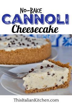 no - bake cannoli cheesecake with chocolate chips on top