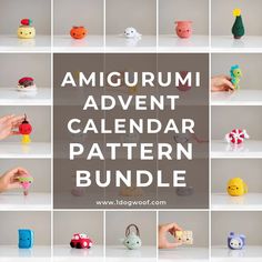 the amigurumii calendar pattern bundle is shown with handmade toys on it