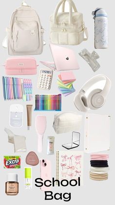 School bag!!! What To Put In School Bag, School Bag Essentials Aesthetic, School Bags Highschool, Back To School Needs, Stationery Obsession, School Morning, Bag For School, Study Smarter