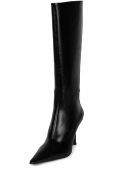 One of our favorite stiletto boots of the season    - heel height (mm): 95 mm  - boot shaft height (inches): 14 inches  - boot shaft circumference (inches): 12 inches  - material: pu leather  - sole: rubber Sleek Wide Calf Heeled Boots With High Shaft, Fitted High Ankle Platform Boots With 4-inch Heel, Tall Evening Boots For Fall, Sleek Tall Boots With High Shaft, Sleek Tall High Shaft Boots, Black Mid-calf Boots High Shaft For Work, Black Mid-calf Boots For Work With High Shaft, Chic Platform Boots With Reinforced Heel And High Shaft, Chic High Shaft Platform Boots With Reinforced Heel