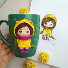 Dammam Saudi Arabia, Coffee Cup Crafts, Polymer Clay People, Green Mug, Polymer Clay Figures