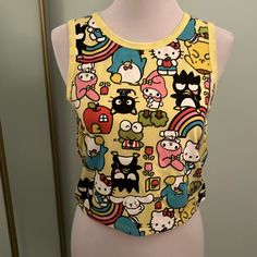 Super Cute Print Tank Top! Brand New And Great For Warm Months Or Layering. This Is A Juniors X Large. Multicolor Cat Print Tops For Summer, Summer Multicolor Cat Print Tops, Playful Hello Kitty Tops For Spring, Cute Fitted Tops With Cartoon Print, Fitted Sleeveless Tops With Cat Print, Spring Hello Kitty Playful Tops, Cute Hello Kitty Print Tops For Spring, Fitted Hello Kitty Top For Spring, Fitted Hello Kitty Tops For Spring