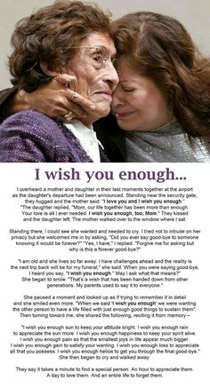 two women hugging each other with the words i wish you enough written below them on it