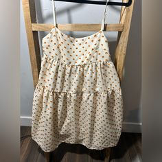 Fab’rik Off White With Orange Yarn Dots Babydoll Dress. Has Side Zipper And Adjustable Straps Babydoll Dress, Side Zipper, Baby Dolls, Colorful Dresses, Adjustable Straps, Dots, Off White, Yarn, Zipper