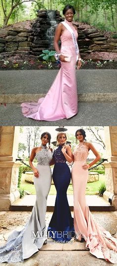 Mermaid Prom Dresses Long, Pink Formal Evening Dresses Halter, Modest Wedding Party Dresses Lace, Sexy Pageant Graduation Party Dresses Open Back #MillyBridal #pinkpromdresses #halterdresses #mermaiddress #openbackdress Cheap Formal Dresses Long, Formal Dresses Mermaid, Lace Prom Dresses, Mermaid Pink, Prom Dresses Long Pink, Halter Prom Dresses, Modest Prom