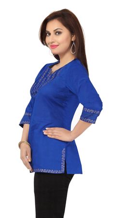 Women's Embroided Tunic Top Dress, Casual silk blouse, Plus Size Dress, Top Wear, Boho Dress Tunic Hippie Dress ✔The dress is made of Soft Lightweight silk cotton ✔Fabulous embroidery work in the Neck Line.s hem and sleeve ✔It is specially crafted with handwork ✔Sleeve: Three Fourth sleeves. ✔Dress Length: 2 inches below the hip 💧Wash Care: ★ Hand wash or gentle machine washable. ★ Dry gentle, Do not tumble dry. This Tunic dress made with beautiful embroidery, perfect to wear to enjoy days. We Blue Straight Kurta Tops For Festive Occasions, Festive Blue Straight Kurta Top, Festive Blue Straight Kurta, Unstitched Straight Kurta Blouse Piece, Blue Embroidered Straight Kurta Top, Festive Tunic Blouse, Blue Fitted Straight Kurta Top, Fitted Blue V-neck Kurta, Blue Fitted V-neck Kurta