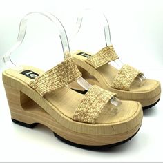 Lei Womens Platforms Tan Chunky Sandals 90s Y2k Cutout Festival Heel 4 Platform 1 3/4 Lightweight No Size Measurements Of Insole Shown In Photo Pet Free Home Smoke Free Home Offers Welcome Chunky Sandals, Vintage Shoes, Lei, Vintage Ladies, Festival, Women Shoes, Sandals, Pet, Heels