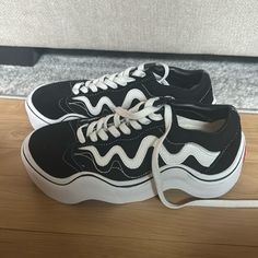 Vans Wavy Baby Black Sneakers Some Light Marks Wavy Baby Shoes, Black And White Trainers, Baby Black, Vans Black And White, Shoes Vans, Vans Black, White Trainers, Black Sneakers, Womens Vans