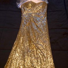 Very Lovely Gold, Strapless, Size 8 Dress For Multiple Occasions. Only Worn Once. Has Been Dry-Cleaned For Your Convenience. Gold Strapless Dress With Sequins, Glamorous Gold Strapless Wedding Dress, Gold Strapless Sweetheart Neckline Dress, Gold Strapless Dress For Formal Occasion, Christina Wu, Gold Prom, Gold Prom Dresses, Size 8 Dress, Dress Collection