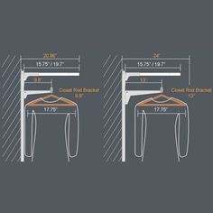 the measurements for a table and chair are shown in three different sizes, including one with a