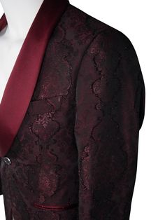 Sebastian Cruz Couture Exclusive Italian Fabric Vino Damask Embroidery Limited Edition SCC Signature Satin Shawl Single Button Closure Soft, natural shoulder construction Chest Barchetta Pocket Dual Vents Nero Horn With Silver Tone Signature Buttons Signature Logo Lining All of our jackets are made with 4" extra of fabric to ensure you don't have to send it back to us if it's too small or too big. You can tailor your jacket 2 sizes bigger and/or smaller if needed. We guarantee your satisfaction! Satin Shawl, Dinner Jacket, Logo Line, Soft Natural, Italian Fabric, Signature Logo, Versailles, Damask, Horn