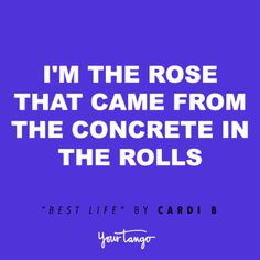 a purple background with the words i'm the rose that came from the concrete in the rolls