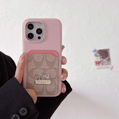 Lifestyle shot of Chic COACH iPhone Case with Integrated Card Holder in a stylish setting Iphone Case With Card Holder, Coach Iphone Case, Card Holder Design, Elegant Wallet, Leather Iphone Case, Iphone Leather Case, Iphone Screen, Inspo Board, Card Bag