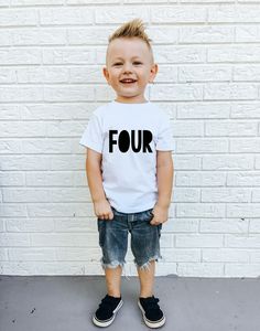 Hey there, Party-Ready Parents! 🎉 This 4th Birthday Shirt is going to be the highlight of you're little ones big day, like a shiny disco ball at a toddler dance-off. But, hold on to your confetti cannons and check out our size guide before clicking that 'add to cart' button. We want your little one to rock this tee with style and ease. And guess what? If you're aiming for that oh-so-comfy, perfect fit, just stick to her usual size! THE DETAILS 🎈 Our hero here is the Bella Canvas Toddler Jersey White Number Print Top For Birthday, Boys Fourth Birthday Ideas, Four Ever Young Party Theme Boy, Boy 4th Birthday, Boys 4th Birthday, Birthday Photoshoot Ideas Boys, 4th Birthday Boys, Toddler Dance, Matching Family Shirts