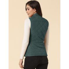 Stay cozy in this padded gilet qulited vest featuring a stand collar, slanted front pockets with toggle closures, and utility-chic zipper for a customized fit. It's the perfect layering choice to pair with a long-sleeve top or a high-neck sweater. It is ideal for fall. Wear yours for a cute look when you are out for fun. Team it with a plaid shirt and jeans for a simple yet stylish finish. Registration number: UT 6236 (CN). Fill Material: 100% Polyester. Womens Tailored Suit, Women's Vests, Padded Gilet, Cargo Vest, Zipper Vest, Womens Puffer Vest, Dickies Women, Fall Wear, High Neck Sweater