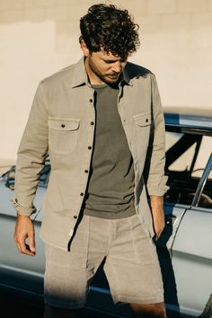 Japanese Denim. American Built. Classic Unstructured Khaki Shirt, Khaki Military Top With Relaxed Fit, Vintage Loose Fit Top For Everyday, Vintage Unstructured Tops For Everyday, Vintage Unstructured Top For Everyday, Khaki Unstructured Collared Top, Classic Khaki Cotton Shacket, Military Style Cotton Shirt For Streetwear, Cotton Military Shirt For Streetwear