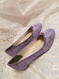 "So elegant Lace over Satin Shoes for the Bride who demands Fine Elegance & Comfort! These are only 1/2\" heels almost flat! Please buy purple color swatches if, you are matching color to something; computers settings may show different tone of purple; Please use link below: To see actual color, you may buy a color swatch: www.etsy.com/listing/129787069/buy-color-swatch-samples-or-buy-lace Please read statement below THESE SHOES ARE HAND DYED AND EMBELLISH FOR EVERY ORDER THEREFORE, SHOES CA Bride Shoes Low Heel, Ciel Black Butler, White Lace Flats, Shoes For The Bride, White Lace Shoes, Ivory Bride, Purple Flats, Dr Shoes, Lace Flats