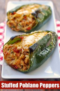 stuffed poblano peppers on a white plate