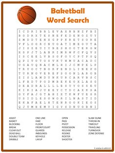 a basketball word search page with words and pictures to help students learn how to use it