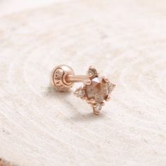 14K 18K Solid Gold Genuine Brown Diamond & Cognac Diamonds Accent Stud, Cartilage, Tragus, Helix, Co Rose Gold Diamond Single Earring, 14k Rose Gold Jewelry With Rose Cut Diamonds, Delicate Rose Gold Single Cartilage Earring, Elegant Rose Gold Piercings For Gift, Pink Gold Rose Cut Diamond Jewelry, Pierced 14k Gold Cartilage Earrings For Wedding, 14k Gold Pierced Cartilage Earrings For Wedding, Elegant Rose Gold Internally Threaded Cartilage Earrings, Rose Gold Jewelry With Rose Cut Diamonds In 14k