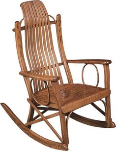 a wooden rocking chair on a white background