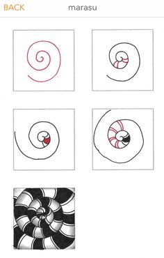 four different types of spirals are shown in this drawing lesson, which shows how to draw