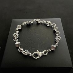 Silver charm link bracelet grunge punk emo opium style. Length is 8.5in and fits most wrists Ce Bracelet, Bracelet Grunge, Silver Bracelets For Men, Punk Bracelets, Y2k Chrome, Silver Bracelet Stack, Grunge Jewelry, Punk Emo, Chrome Silver