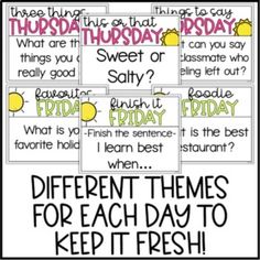 four different themes for each day to keep fresh and dry with the words friday on them