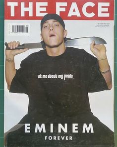 a man holding a knife and fork on top of a cover of the face magazine