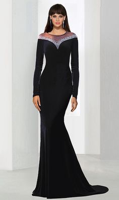 This stunning prom dress features full sleeves and fully beaded illusion sweetheart neckline. the skirt is made out of a comfy velvet material that is sure to emphasize your figure perfectly. You will be voted best dressed at your prom while wearing this amazing gown.Style: 87473645 	Want a even better fit?Want a dress in your favorite color that makes your skin look gorgeous? Customize Your Desired Dress now. Velvet Mermaid Dress, Trendy Prom Dresses, Stunning Prom Dresses, Plus Size Bridesmaid, Gown Style, Gown Black, Black Prom, Dress Gown, Ball Gown Dresses