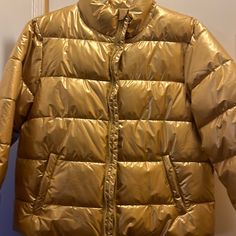 Gold Puffer Jacket . Gold. Wind Resistant . Size Small . Nwt Casual Gold Outerwear For Winter, Gold Hooded Winter Outerwear, Gold Puffer Jacket, Winter Puffer Jackets, Winter Puffer, Puffer Jacket, Gold Color, Puffer, Jackets & Coats