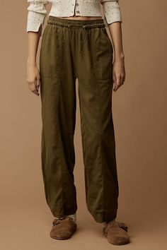 Cotton, lyocell Side slant pockets Pull-on styling Machine wash Imported | Ankle Pants by Daily Practice by Anthropologie in Green, Women's, Size: Small, Cotton/Lyocell Wide Leg Tencel Pants With Pockets, Linen Cargo-style Bottoms, Linen Straight Leg Cargo Bottoms, Relaxed Fit Tencel Pants With Pockets, Workout Essentials, Daily Practices, Ankle Pants, Wide Leg Trousers, Anthropologie