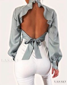 Lasaky - European Charm Off-Shoulder Blouse with Delicate Ruffle Trim Cheap Elegant Off-shoulder Top For Spring, Cheap Elegant Summer Tops, Chique Outfits, Backless Blouse, Looks Chic, Trend Fashion, Fashion Pattern, Mode Inspiration, Wholesale Clothing