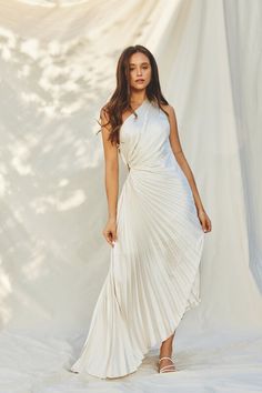 One-Shoulder Side Keyhole Dress - Minit Fashion Radiate Confidence, Date Nights, Pleated Maxi Dress, Pleated Maxi, Moda Vintage, Asymmetrical Design, Asymmetrical Hem, To Shine, Item Number