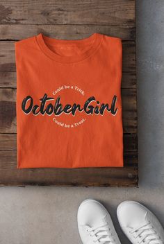 October Girl: Sometimes a Trick, Sometimes a Treat. Perfect for an October birthday gift or for the girl who lives for the month of October and all things Halloween. This classic unisex jersey short sleeve tee fits like a well-loved favorite. Soft cotton and a quality print make users fall in love with it over and over again. Please review the size chart to find your best fit. * 100% Airlume combed and ringspun cotton (fiber content may vary for different colors) * Light fabric (4.2 oz/yd² (142 Fall Themed T-shirt With Letter Print, Fall Crew Neck Birthday T-shirt, Themed Cotton T-shirt With Name Print, Crew Neck Birthday T-shirt For Fall, October Girl, October Shirts, Baggy Shirts, October Birthday, Halloween Shirts