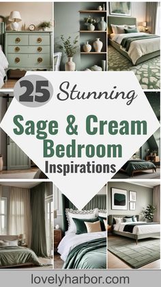 25 Gorgeous Sage Green & Cream Bedroom Ideas You’Ll Love Sage Master Bedrooms Decor, Green And Cream Bedroom Ideas, Green Cream Bedroom, Sage Green Bedroom Walls, Sage Green And Cream Bedroom, Serene Bedroom Ideas, Sage Green Dresser, Green And Cream Bedroom, Cream Bedroom Ideas