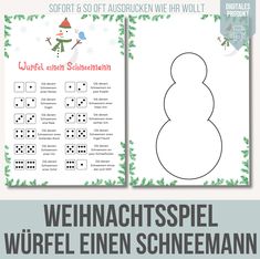 a snowman is shown in the middle of this printable christmas activity book for kids