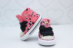 How adorable are these Minnie Mouse inspired converse! The perfect shoe to complete the look! Please leave your name needed in the notebox during checkout Visit the tutu section or search bar for the matching outfit! If you are unsure of sizing please scroll to the last photos for our size charts, or visit our size charts here--> https://pinktoesnhairbows.com/pages/size-chart All sales are FINAL, Ship dates can be found directly on the listing, please view our policies in detail here---> https://pinktoesnhairbows.com/pages/policies-terms-conditions Minnie Mouse Converse, Overalls Boys, Minnie Mouse Shoes, Tutu Dress Costumes, Bling Converse, Girls Overalls, Girls Converse, Minnie Mouse Girl, Matching Outfit