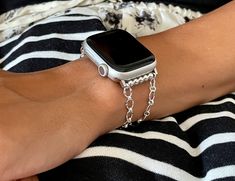 Love To Wear Your Apple Watch With Formal Office Attire Or Gorgeous Evening Dress? Discover Formal Styles Apple Watch Bracelets | Perfect For Day In The Office, Happy Hour Or Night Out! Sterling silver is entirely hypoallergenic and can be a brilliant option for those who suffer from skin reactions. Pure silver is entirely hypoallergenic, however is often too soft to use in jewelry. This is why sterling silver, also known as 925 silver, is very popular for jewelry, as it contains 7.5% other allo Silver Apple Watch Band With Bracelet Strap, Silver Apple Watch Bracelet Strap Band, Silver Bracelet Strap Apple Watch Band, Modern Silver Chain Link Watch Band, Modern Silver Chain Apple Watch Band, Handmade Silver Watch Accessories Gift, Silver Jubilee Bracelet Watch Band As Gift, Silver Jubilee Bracelet Watch Band, Apple Watch Band Chain Link Bracelet Strap As Gift